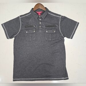 Montage Men's Polo Shirt 4 Pocket 2 Zipper Grey Short Sleeve Size Med